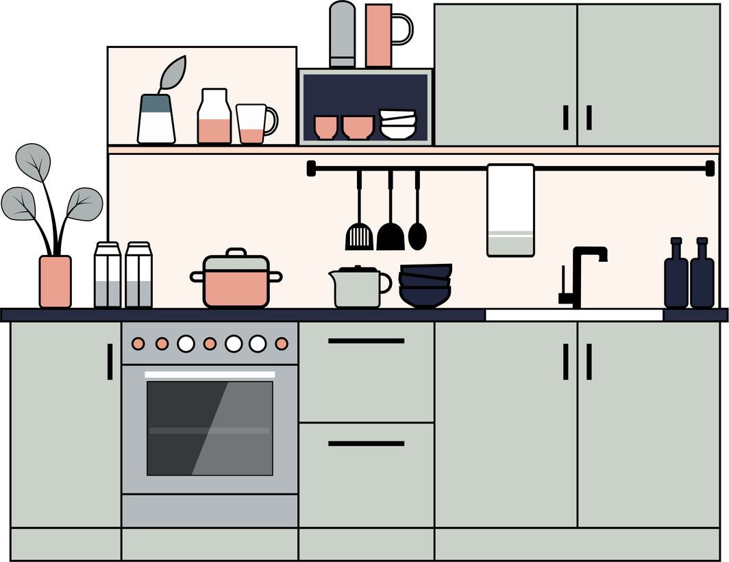 Kitchen interior, flat design